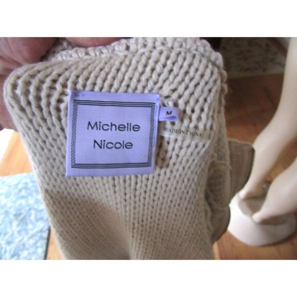 Y2K Michelle Nicole Beige Chunky Knit Full Zip Button Faux Fur Hooded Cardigan M - Picture 8 of 8